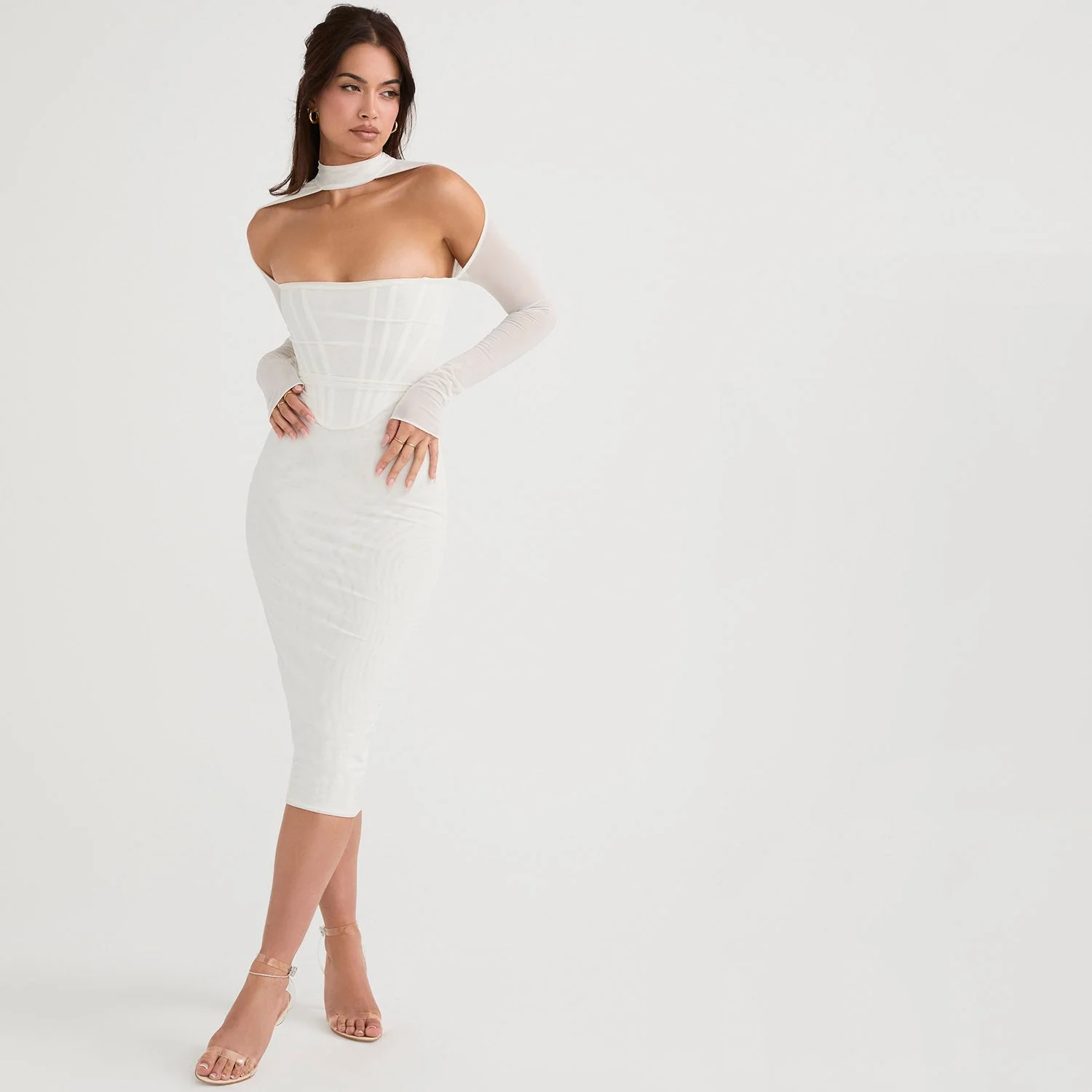 AIMI Long Sleeve Hollow Out MIDI Dress - Image 6