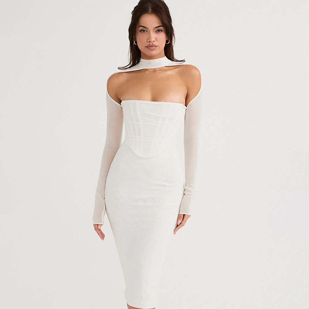 AIMI Long Sleeve Hollow Out MIDI Dress - Image 8
