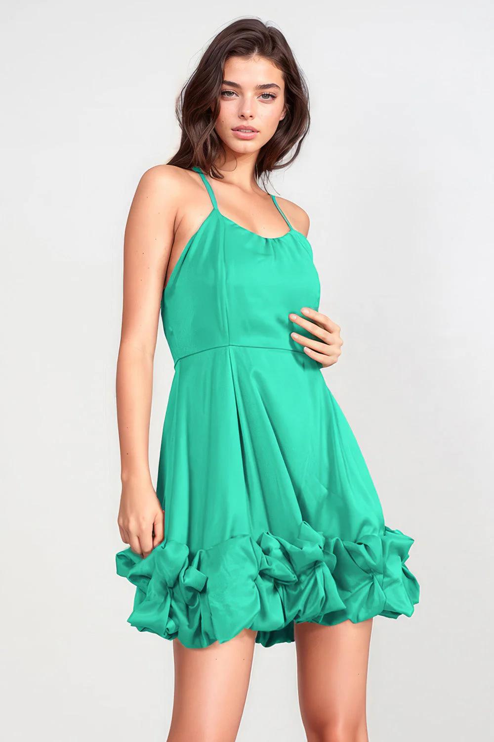 Mini Dress with Detail at Hem - Green - Image 2