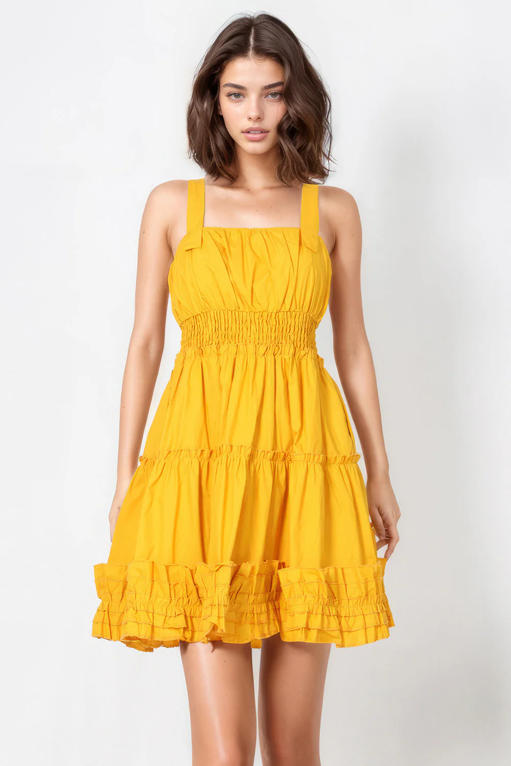 Mini Dress with Square Neckline - YelLow - Image 2