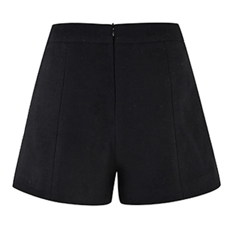 Minimalist Beaded Button Embellished High Waist Wool Blend Shorts - Image 2