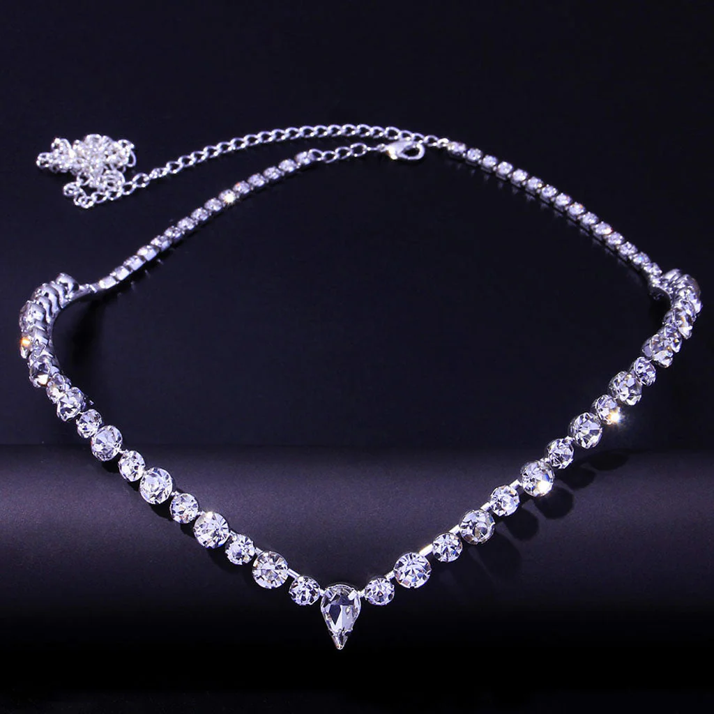 Minimalist Metallic Plated Crystal Embellished Head Chain - Silver - Image 2