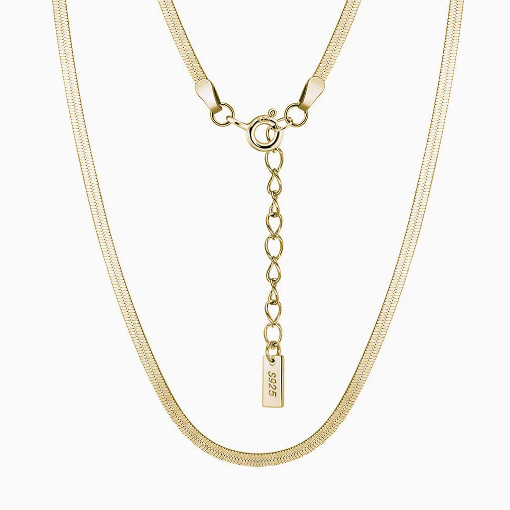 Minimalist Sided Snake Pure Sterling Silver 1.8MM Flat Chain NeckLace - Image 2