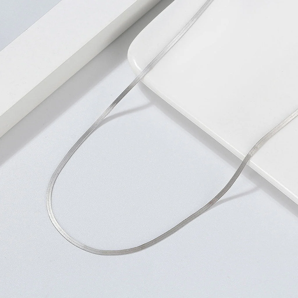 Minimalist Sided Snake Pure Sterling Silver 1.8MM Flat Chain NeckLace - Image 3