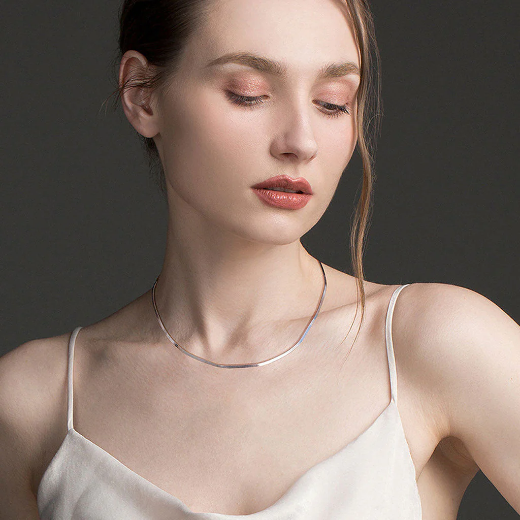 Minimalist Sided Snake Pure Sterling Silver 1.8MM Flat Chain NeckLace - Image 5
