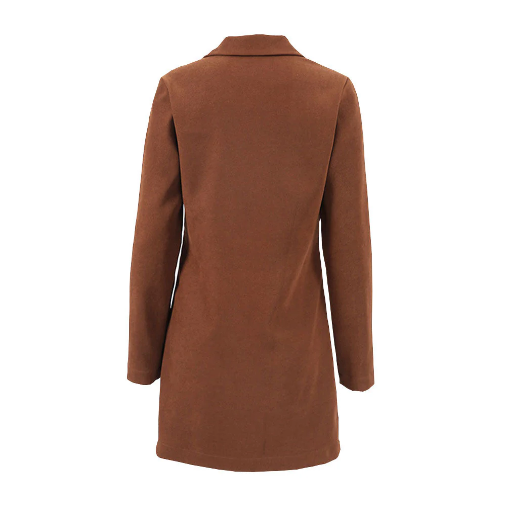 Minimalist Solid Color Long Sleeve Pointed Collar Mini Dress - Brown - Image 4