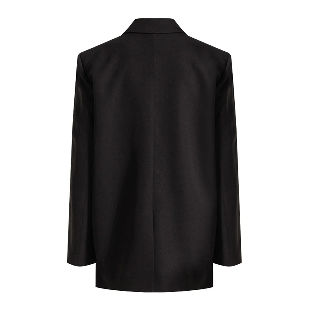 Minimalist Solid Color Peak Lapel Shoulder Pad Single Breasted Blazer - Image 5