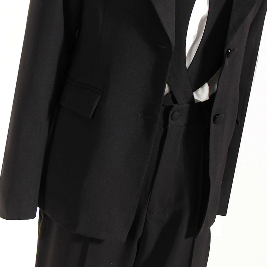 Minimalist Solid Color Peak Lapel Shoulder Pad Single Breasted Blazer - Image 7