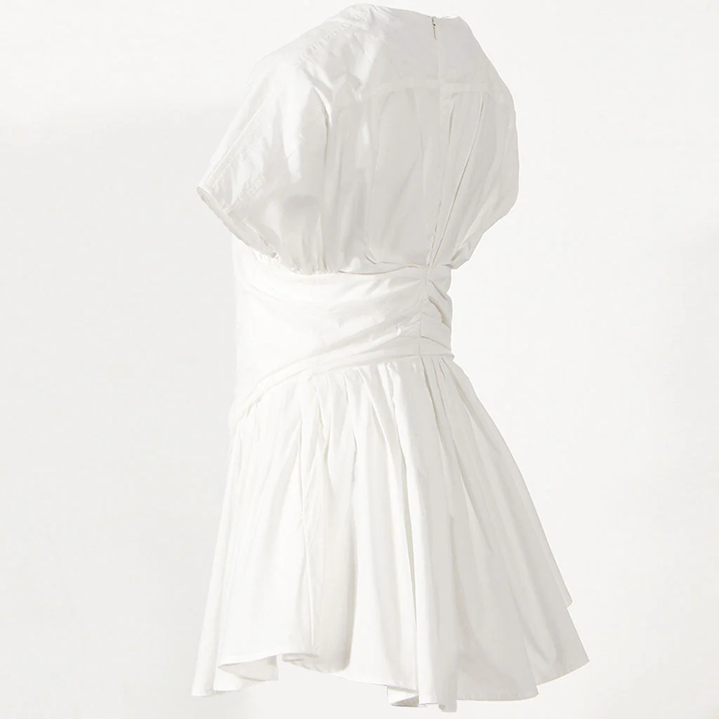 Minimalist Solid Color Round Neck Short Sleeve A Line Mini Dress - Image 3