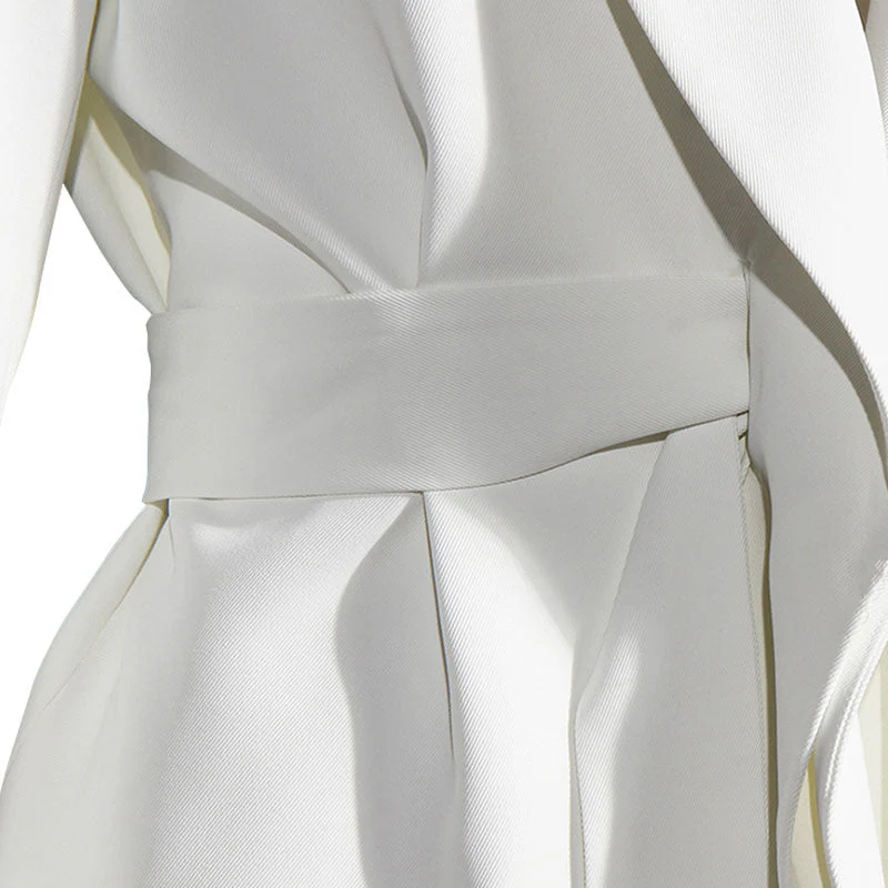 Minimalist Solid Color Shawl Collar Shoulder Pad Long Sleeve Belted Blazer - Image 5