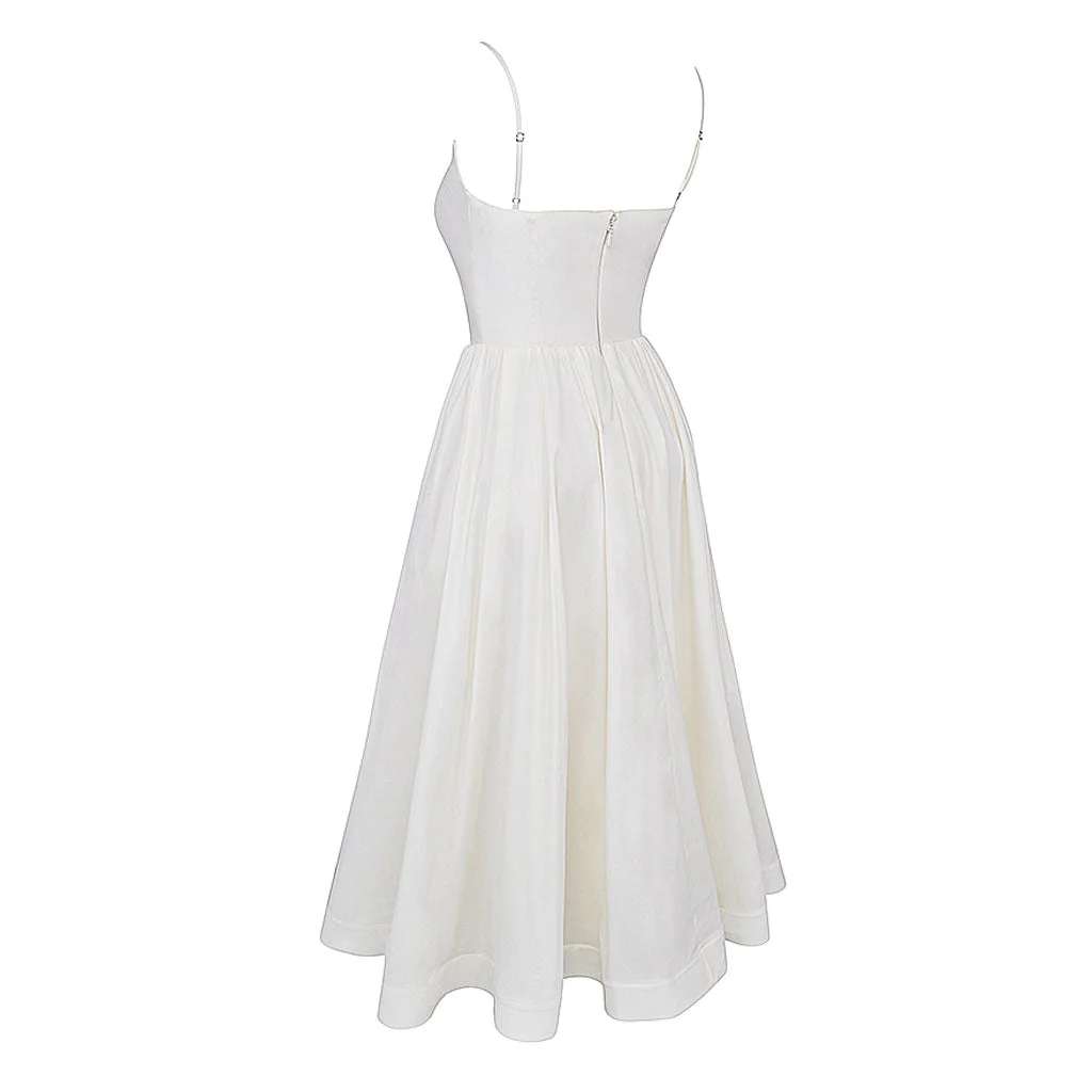 Minimalist Solid Color Spaghetti Strap Pleated Fit and Flare Midi SunDress - Image 5
