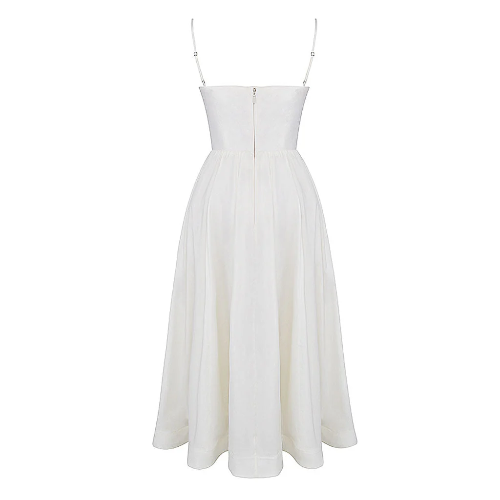 Minimalist Solid Color Spaghetti Strap Pleated Fit and Flare Midi SunDress - Image 6