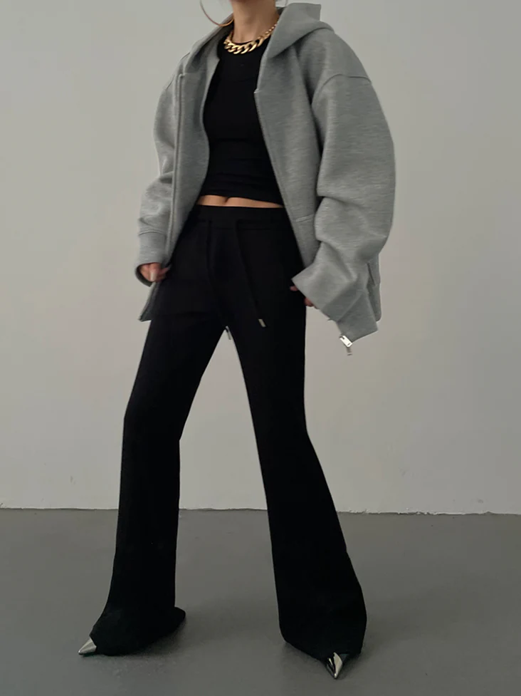 Minimalist Zipper Hooded Sweatshirt - Image 2