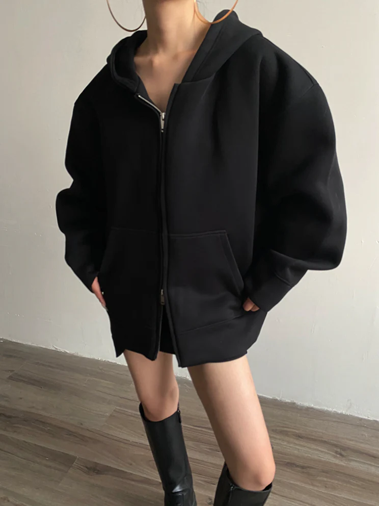 Minimalist Zipper Hooded Sweatshirt - Image 4