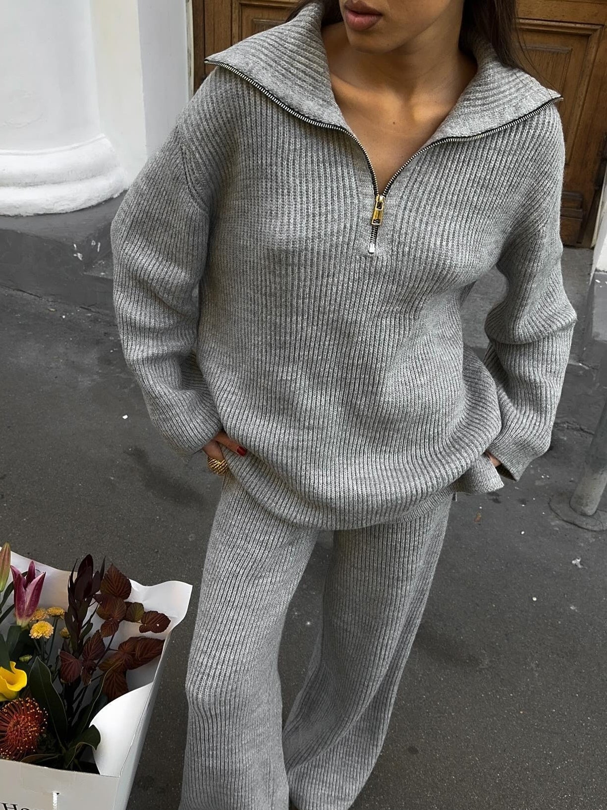 Minimalist Zipper Sweater Set - Image 2