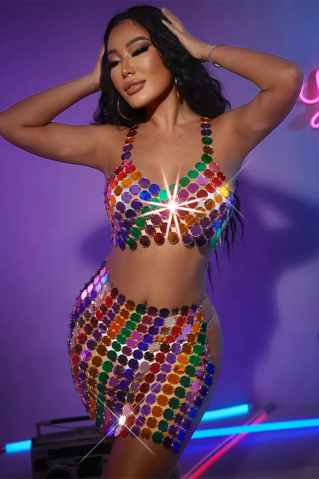 Mirror Disks Chain Top +Skirt Set - Image 2