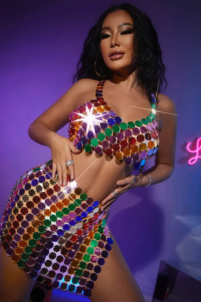 Mirror Disks Chain Top +Skirt Set - Image 4