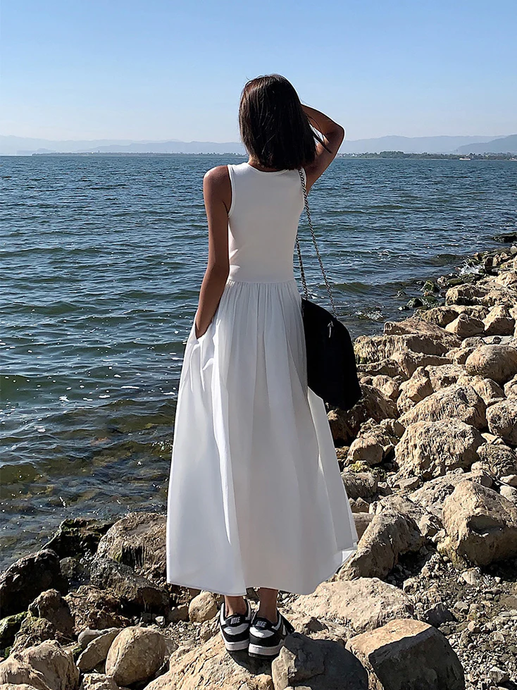 Mixed Media Long Dress(Pockets Design) - Image 5