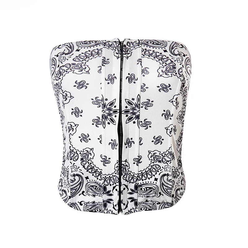 Hook & Eye Paisley Print Crop Tube Top - White - Image 3