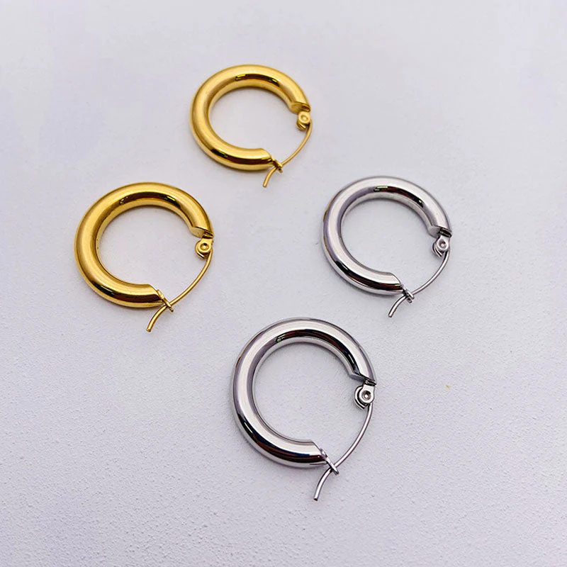 Plated Chunky Small Hoop Earrings - Gold - Image 2