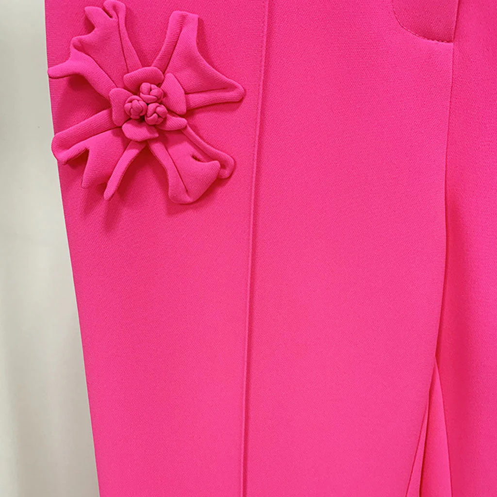 Modern Floral Appliqué High Rise Straight Leg Crepe Pants - Image 5