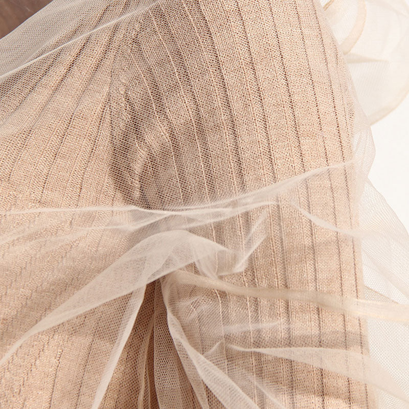 Modern Sheer Layered Sweetheart Neck Long Sleeve Ribbed Knit Crop Top - Image 3