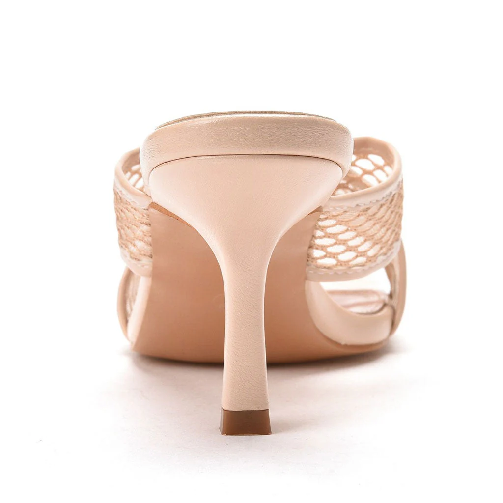 Modern Solid Crisscross Mesh Net Stiletto Mules - Apricot - Image 4