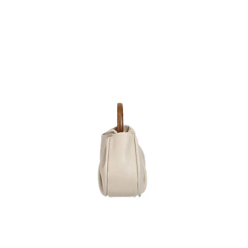 Modern Style Loop Top Scrunch Trim Leather Tote Bag - Beige - Image 2