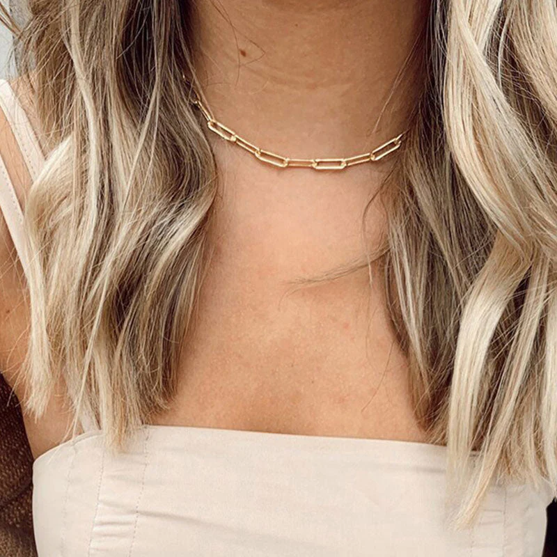 Modern Style Plated Large Paperclip Chain Link Necklace - Gold - Image 2
