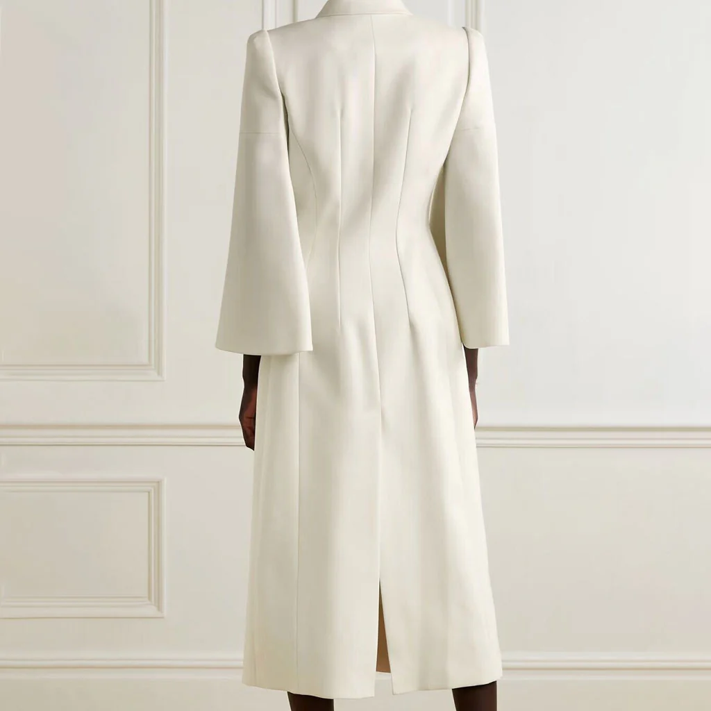 Monochrome Notched Lapel Double Breasted 3/4 Bell Sleeve Back Split Tailored Coat - Image 2