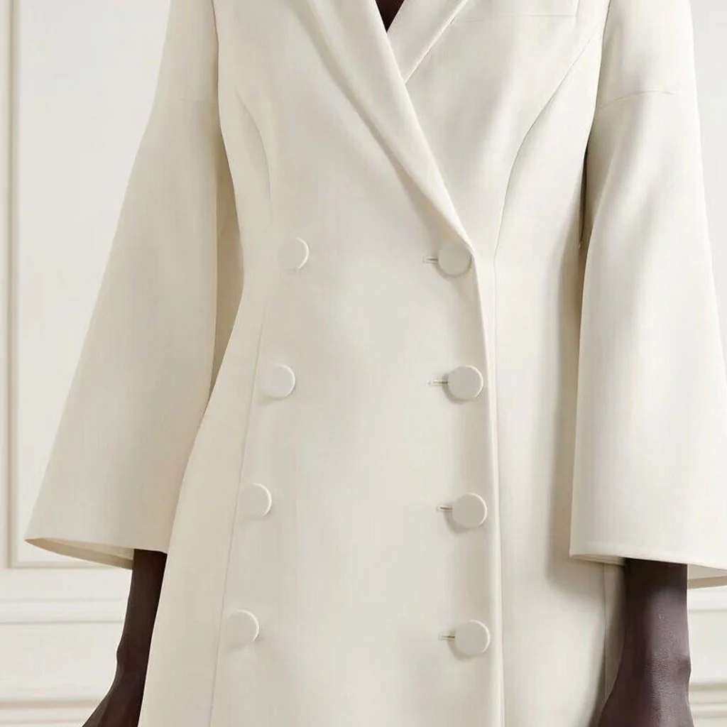 Monochrome Notched Lapel Double Breasted 3/4 Bell Sleeve Back Split Tailored Coat - Image 3