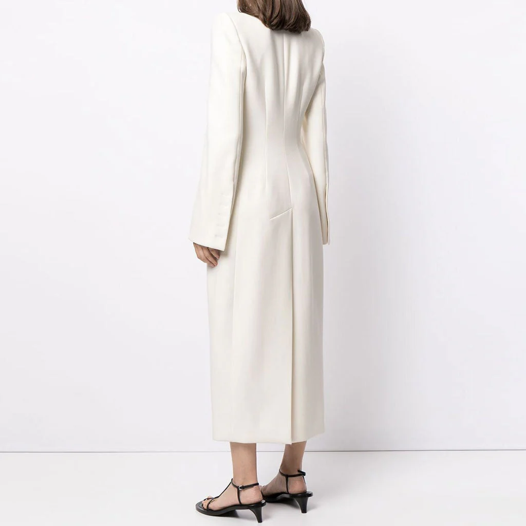Monochrome Peak Lapel Long Sleeve Double Breasted Back Split Tailored Coat - Image 3
