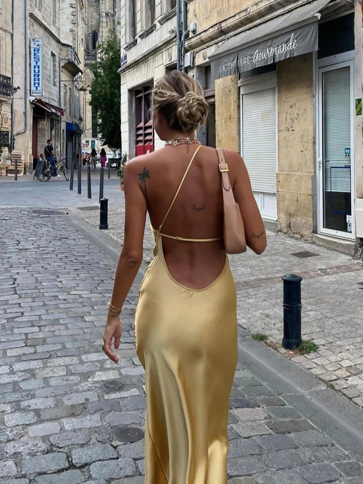 Moonlight Open Back Satin Slit Long Dress - Image 2