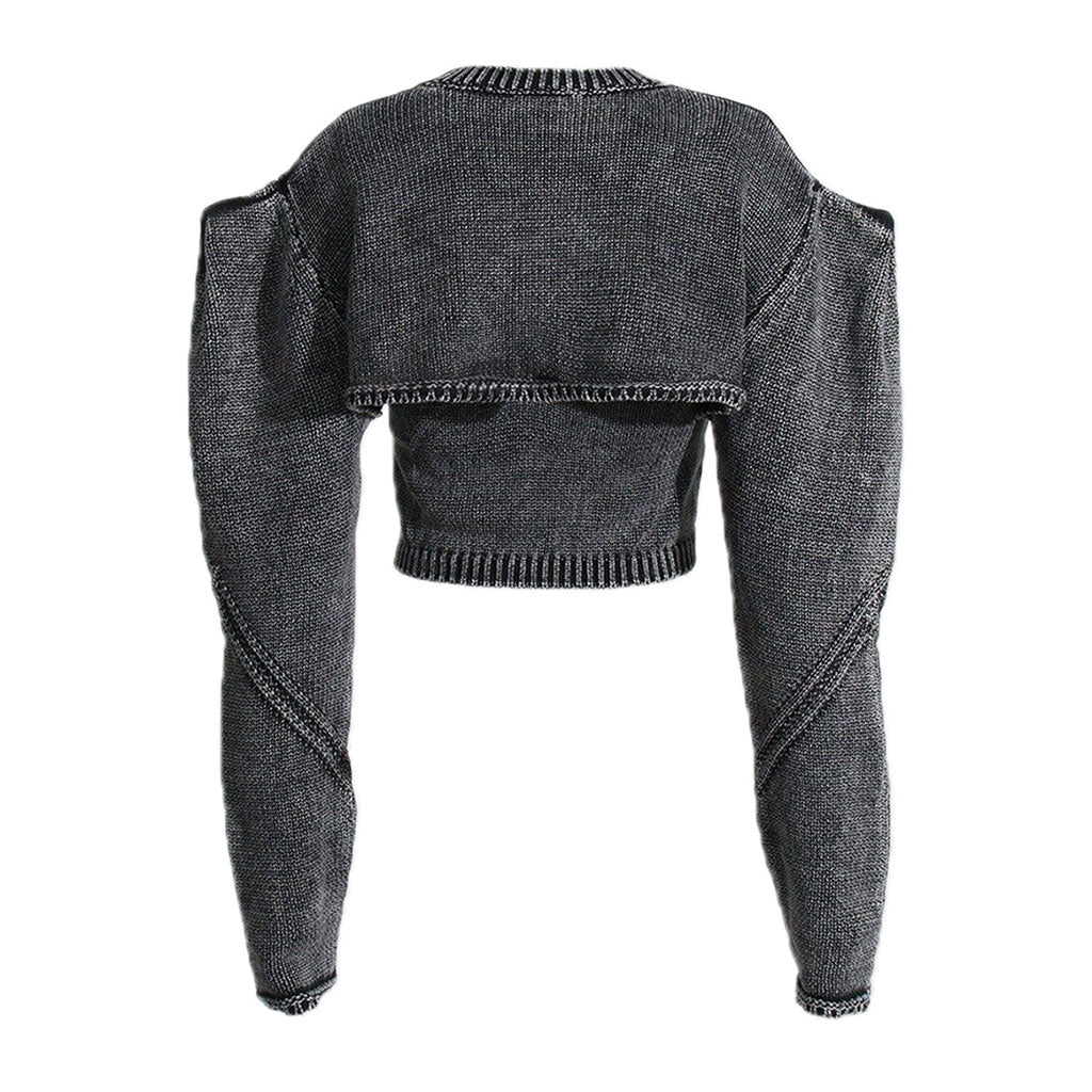 Motorcycle Chunky Rib Puff Sleeve Cropped Bolero Sweater Matching Set - Image 2