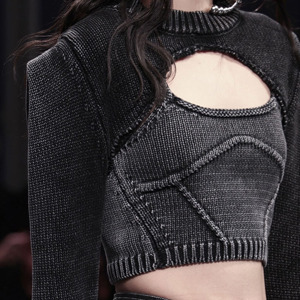 Motorcycle Chunky Rib Puff Sleeve Cropped Bolero Sweater Matching Set - Image 6