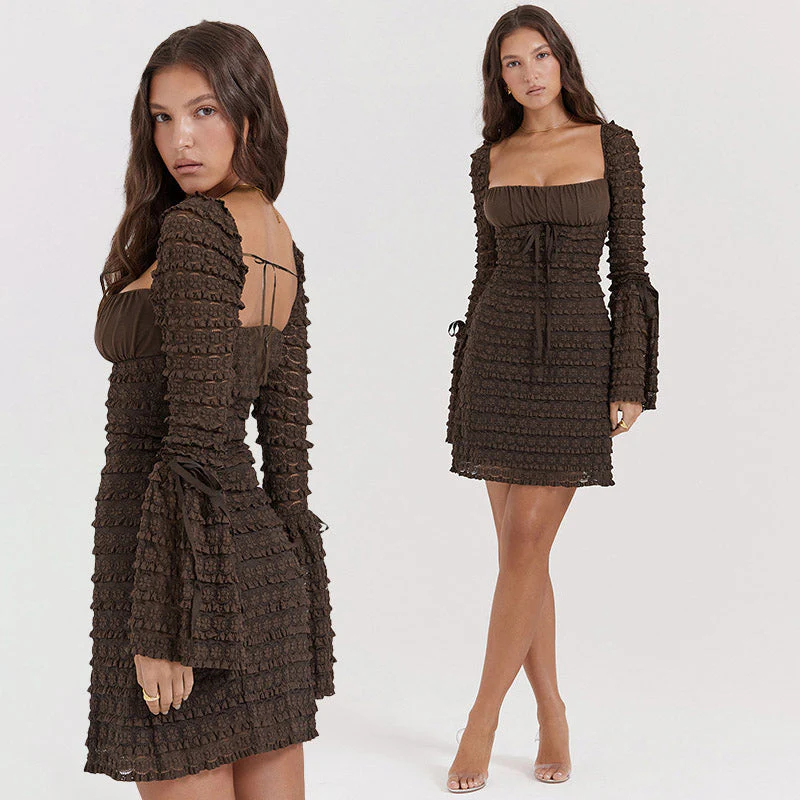 AMINA Long Sleeve RUFFLE FLARED Mini Dress - Image 3