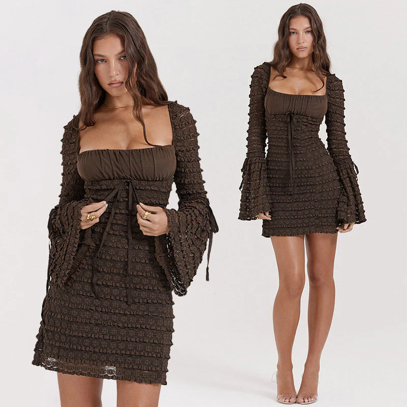 AMINA Long Sleeve RUFFLE FLARED Mini Dress - Image 4