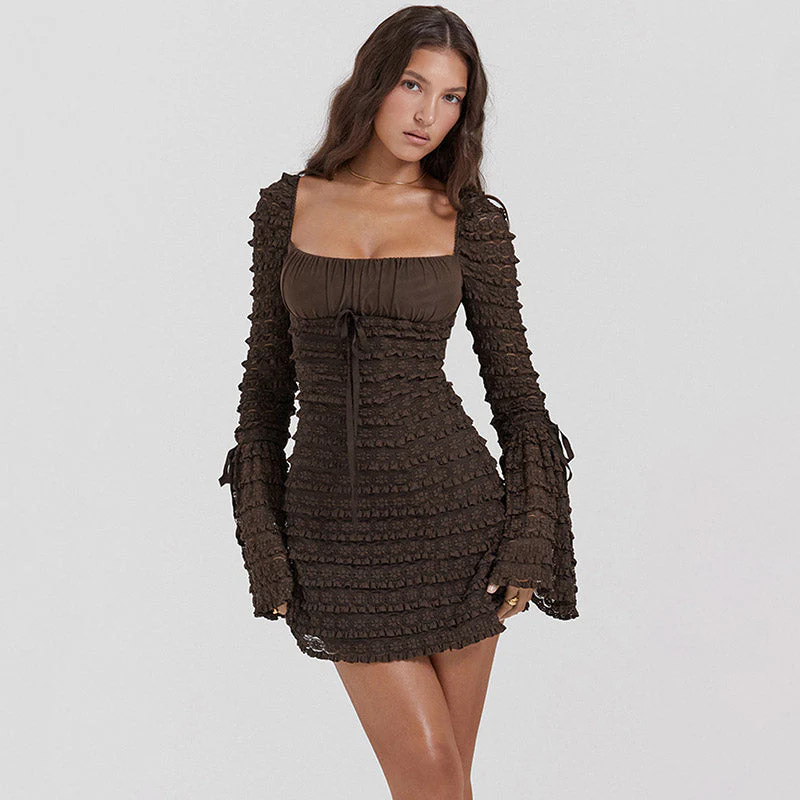 AMINA Long Sleeve RUFFLE FLARED Mini Dress - Image 5
