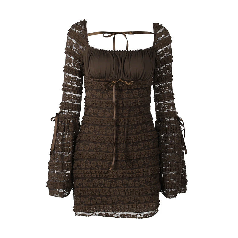 AMINA Long Sleeve RUFFLE FLARED Mini Dress - Image 7