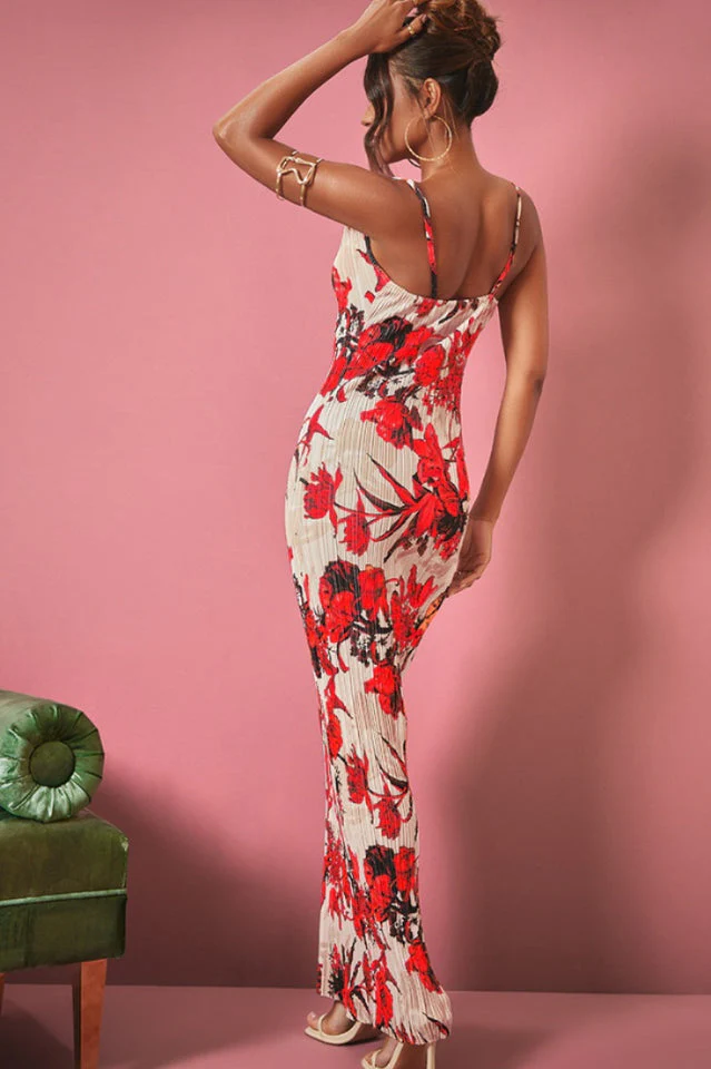 Multi Watercolor Plisse Strappy Maxi Dress - Image 12