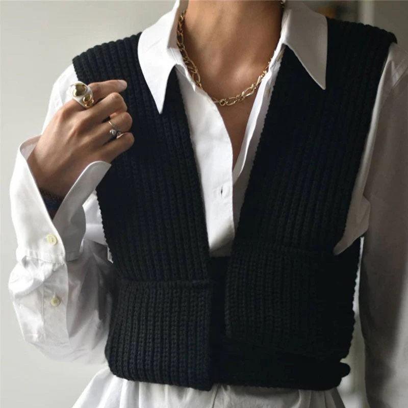 Multi-Way Bandage Tie Strap Cropped Knit Tank Top - Black - Image 2