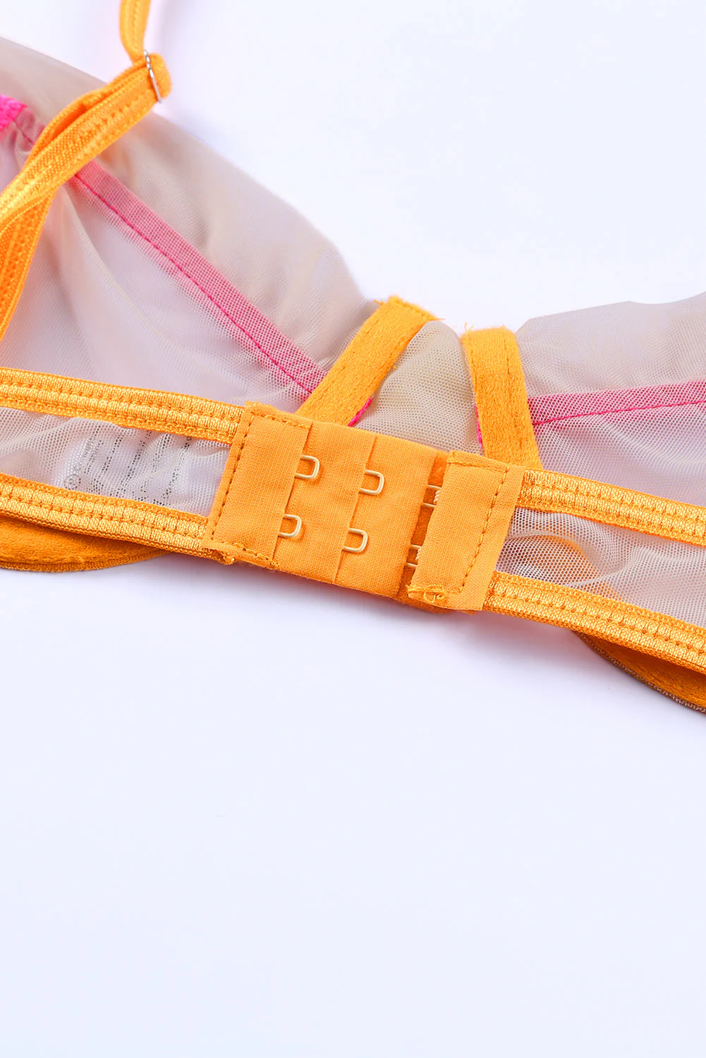 Multicolor Colorblock Trim Spaghetti Strap Three Piece Lingerie Set - Image 14