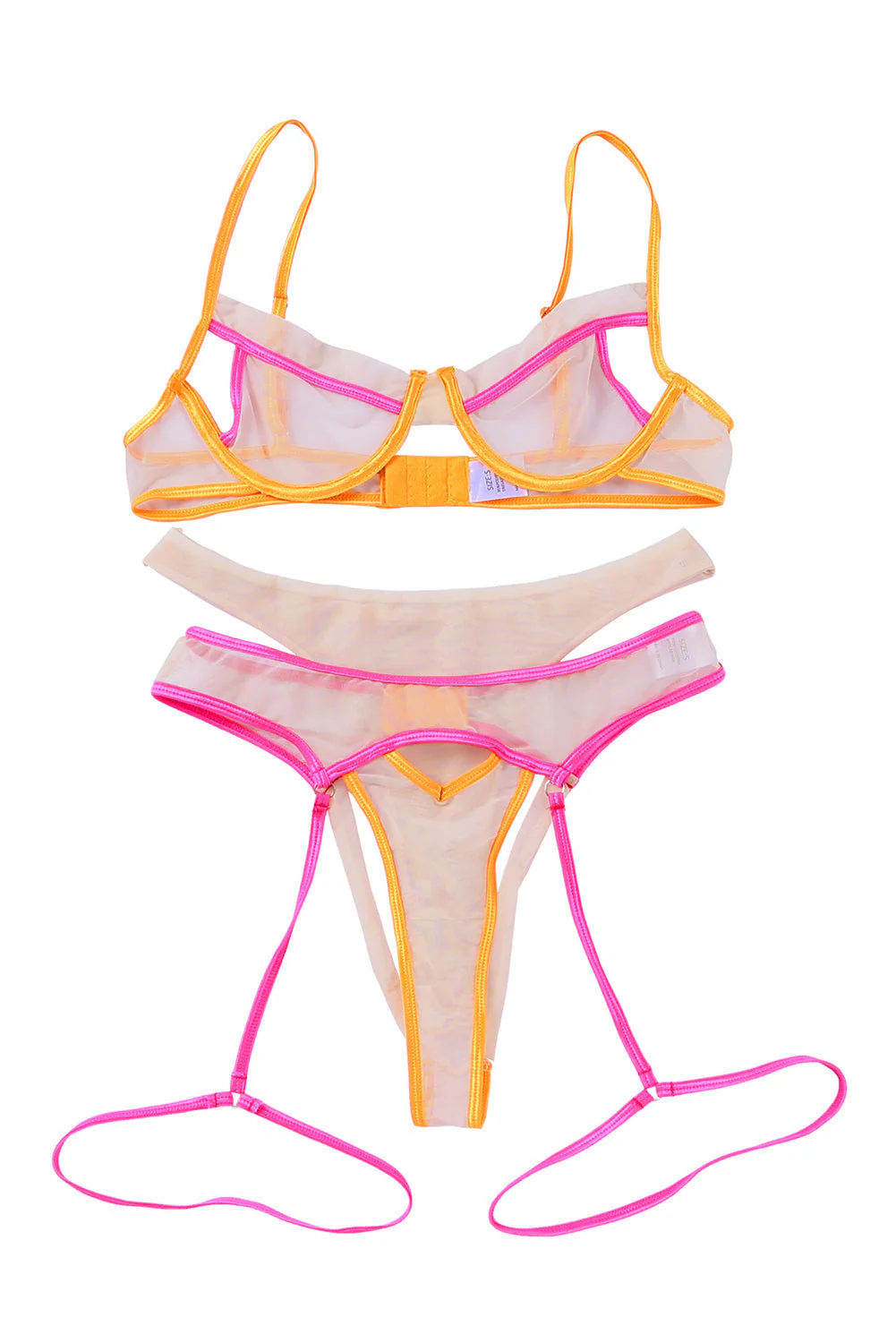 Multicolor Colorblock Trim Spaghetti Strap Three Piece Lingerie Set - Image 17