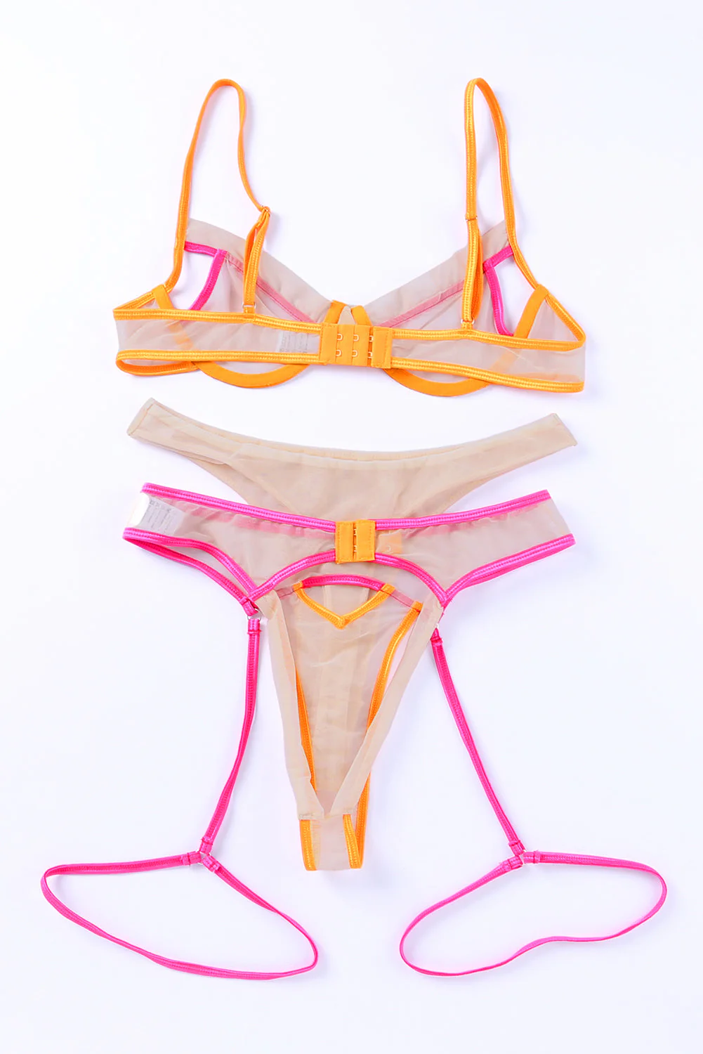 Multicolor Colorblock Trim Spaghetti Strap Three Piece Lingerie Set - Image 7