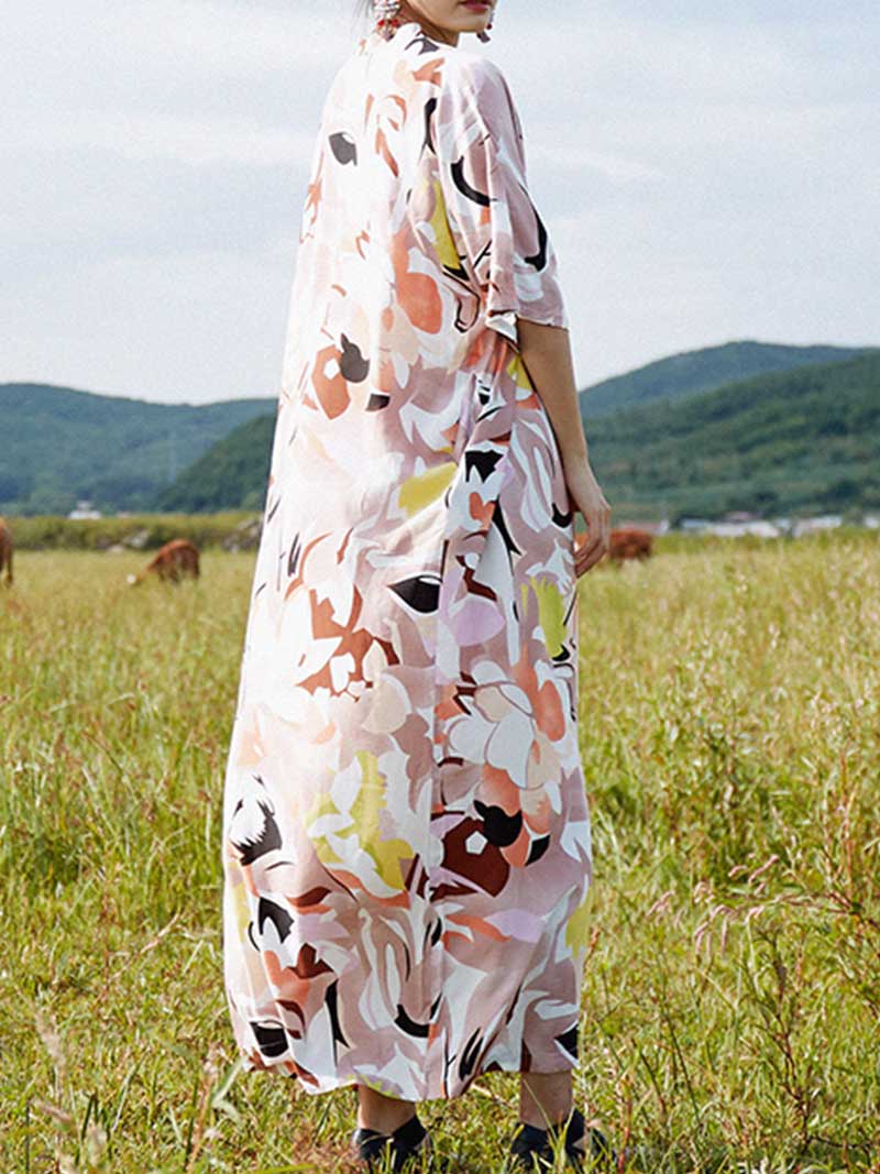 Multicolor Cotton Half Sleeves Kaftan Dress - Image 2