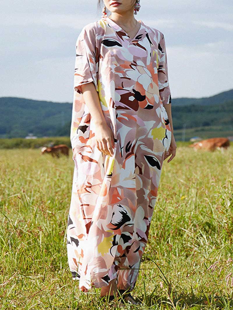 Multicolor Cotton Half Sleeves Kaftan Dress - Image 5