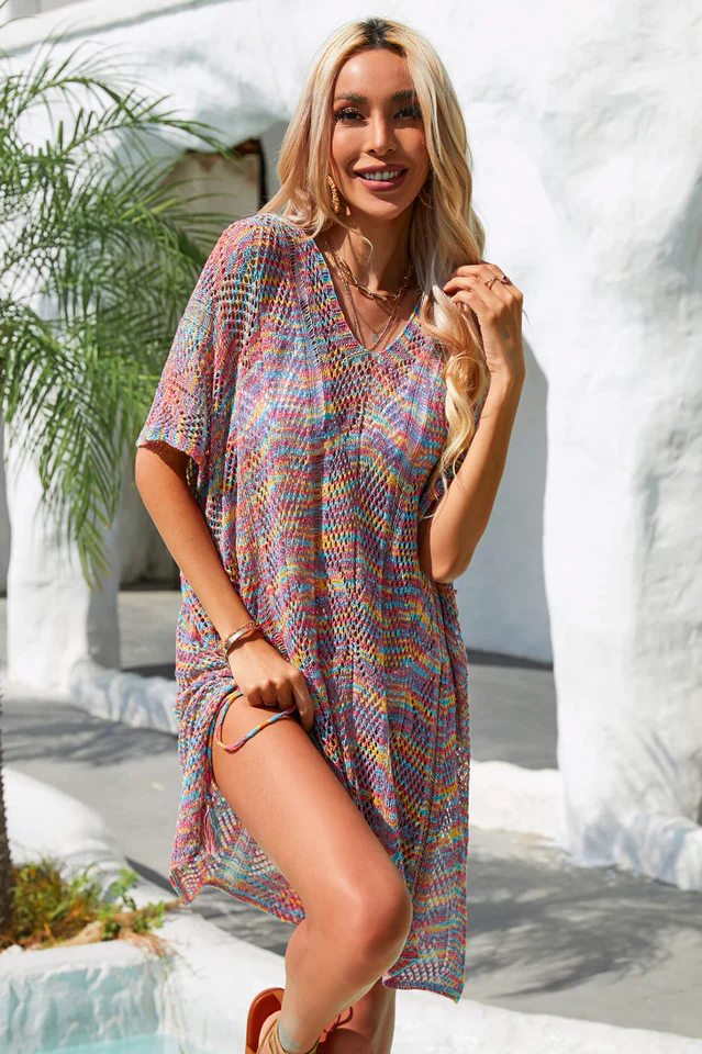 Multicolored Openwork Tassel Slit Cover-Up - Image 8