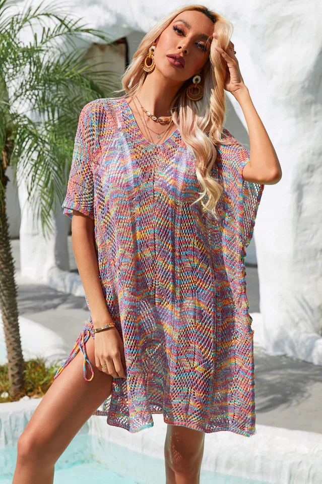 Multicolored Openwork Tassel Slit Cover-Up - Image 9