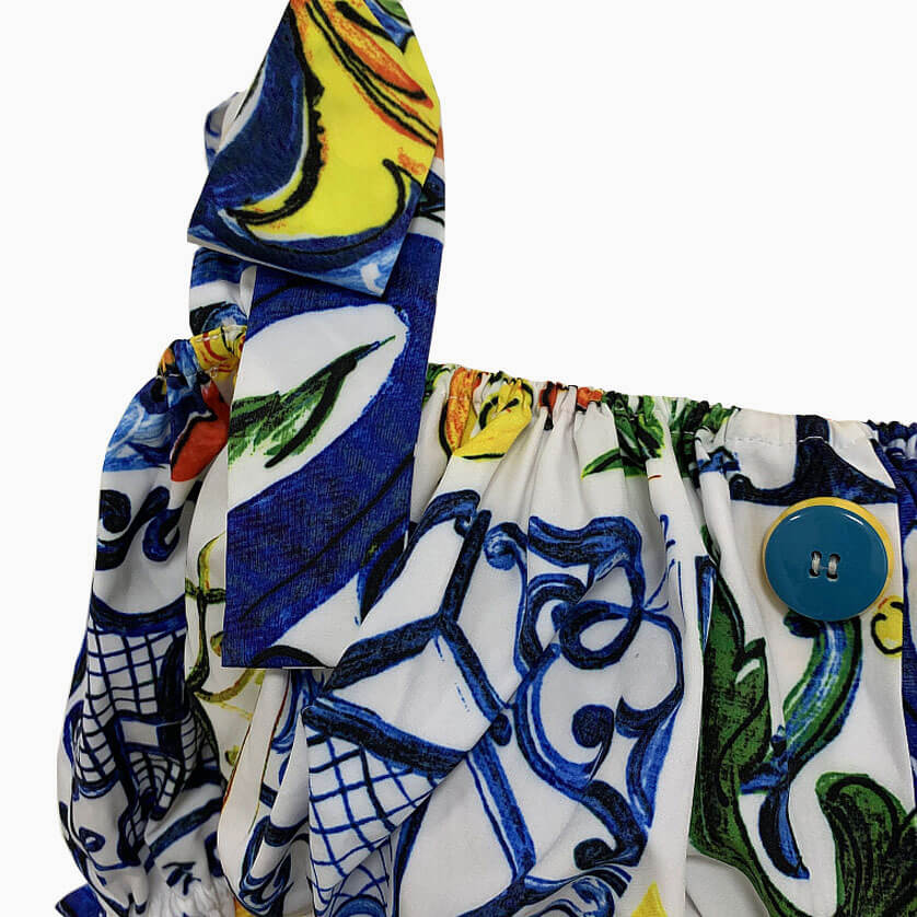 Multicolored Floral Printed Crop Top and Tiered Ruffle Skirt Matching Set - Image 2