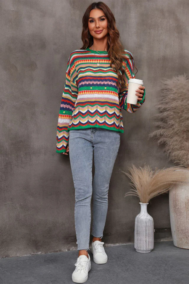 Multicolored Stripe Round Neck Cover-Up - Image 2